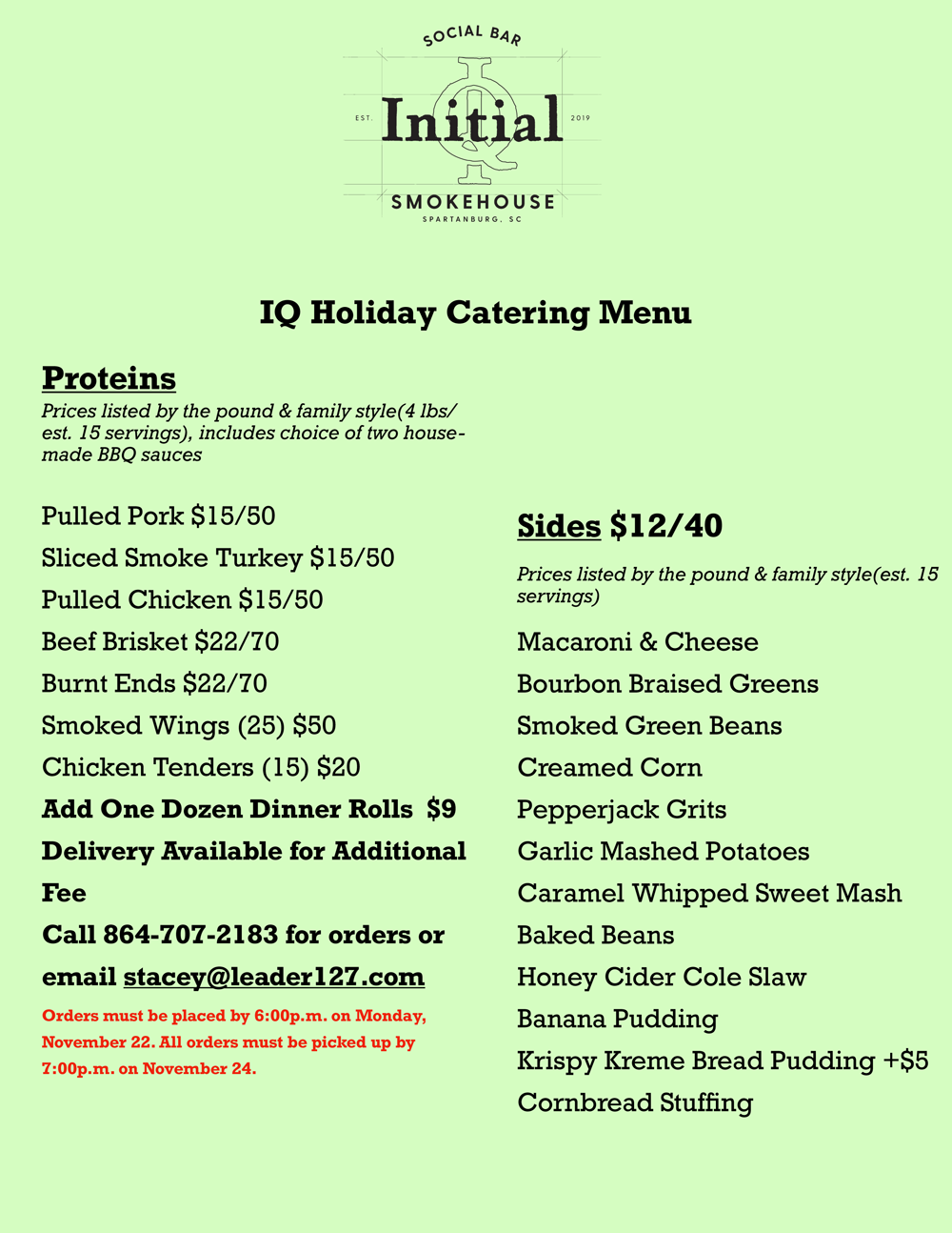 Initial Q Holiday Catering Menu